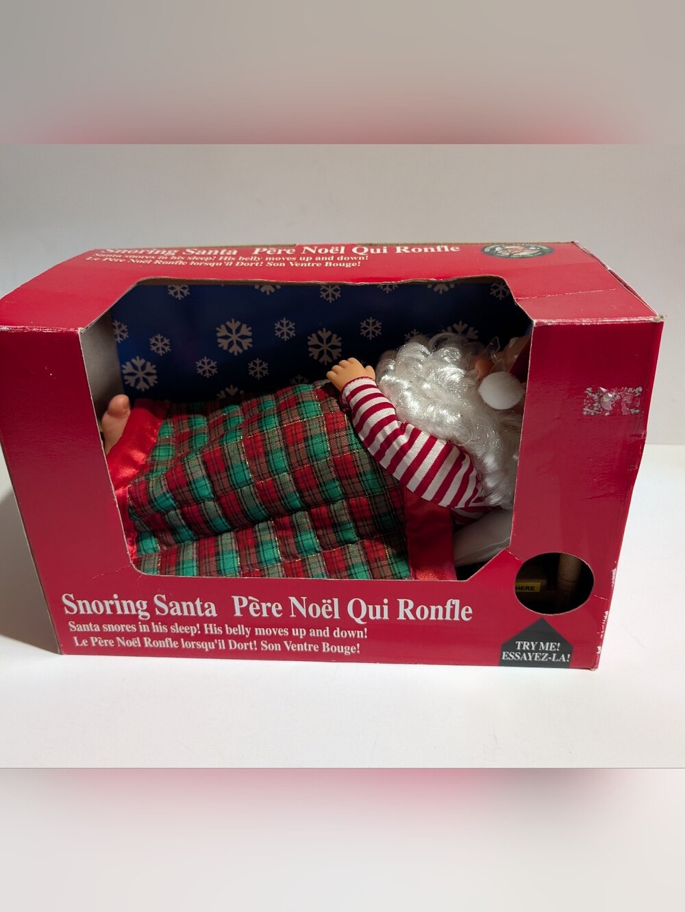 Vtg Gemmy Snoring Santa In Bed Animated Tested And Works New In Box